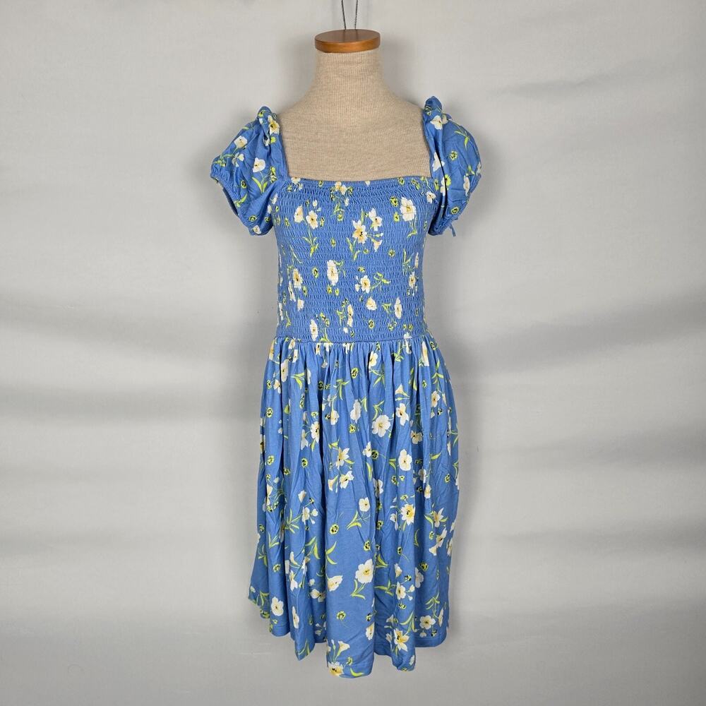 French Connection Dress Women's 6 Blue Yellow Floral Mini Cap Short Sleeve NWT